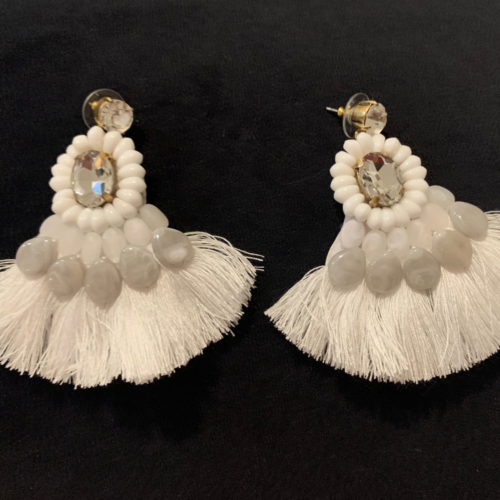 Nordstrom White/GraySilver Tangle Fringe Earrings